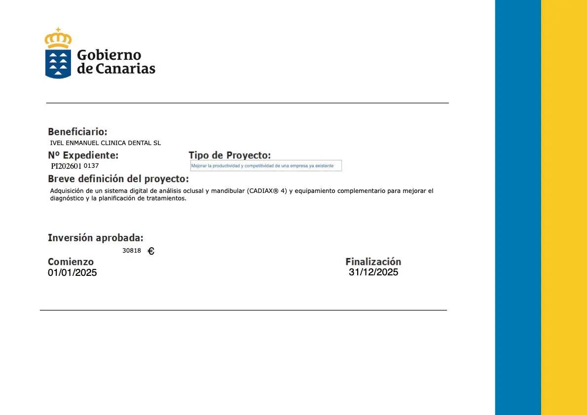 Cartel oficial de medidas de información de la subvención de IVEL ENMANUEL CLINICA DENTAL SL en Vecindario